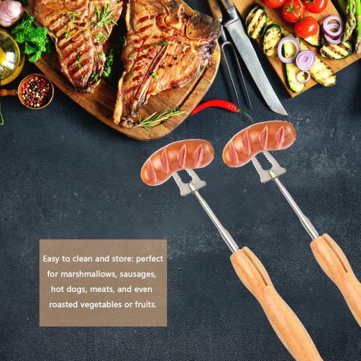 Husalsea Furculiță pentru grătar extensibilă, din oțel inoxidabil - Frigărui pentru carne, pentru camping și grătar, Argintiu, 135g