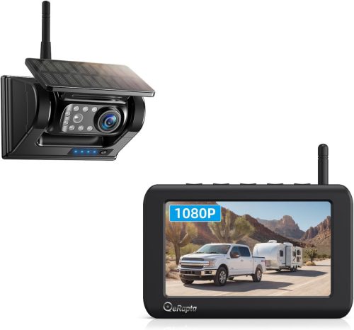 eRapta Mágneses Napelemes Tolatókamera 5" 1080P Monitorral - 9600 mAh Akkumulátor, 1 Perces Telepítés, IP69K Vízálló, 150° Látószög, Vezeték