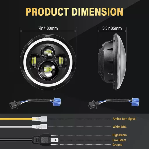 Willpower 7 Inch LED Motoros Fényszóró 50W 5000LM Fehér Sárga 4 Mód DRL Offroad Lámpa