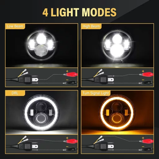 Willpower 7 Inch LED Motoros Fényszóró 50W 5000LM Fehér Sárga 4 Mód DRL Offroad Lámpa