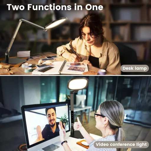 Lampă de birou cu LED LitONES, 15W - Iluminare reglabilă cu braț, pentru videoconferințe, cu funcție de memorie și temporizator, perfectă pentru biroul de acasă, lectură.