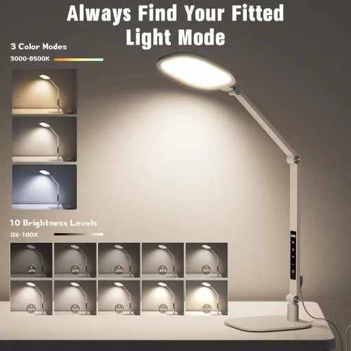 Lampă de birou cu LED LitONES, 15W - Iluminare reglabilă cu braț, pentru videoconferințe, cu funcție de memorie și temporizator, perfectă pentru biroul de acasă, lectură.
