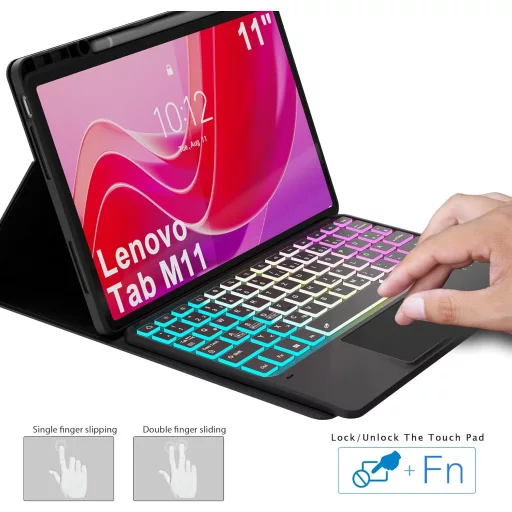 ROOFEI Lenovo Tab M11 2024 Billentyűzetes Tok 7 Szín LED Világítás QWERTZ Német Billentyűzet Trackpad Tolltartó TB330 TB331