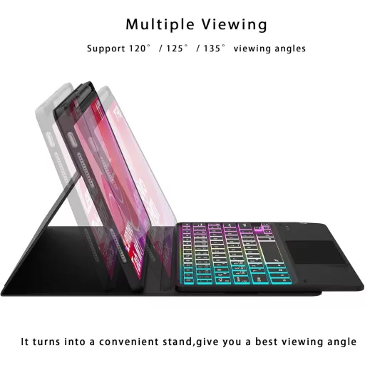 ROOFEI Lenovo Tab M11 2024 Billentyűzetes Tok 7 Szín LED Világítás QWERTZ Német Billentyűzet Trackpad Tolltartó TB330 TB331