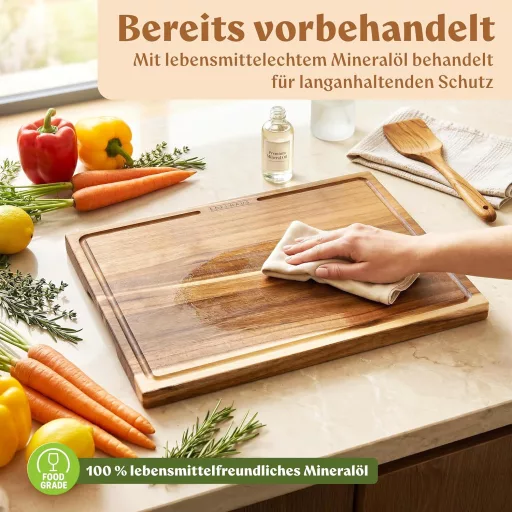 EDELHAUS 3 részes akáciafa vágódeszka szett 40x30 cm-es mérettel, 2 cm vastag, szaftcsatornával