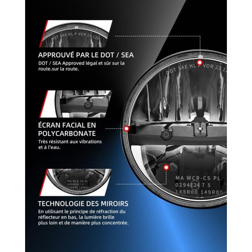 Far LED BraveWAY de 7 inch, 60W, 12000LM - 2 buc cu cablu H4-H13, Compatibil cu Wrangler JK TJ LJ CJ Hummer H1 H2, Aprobare DOT