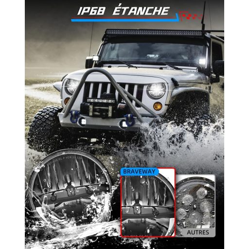 Far LED BraveWAY de 7 inch, 60W, 12000LM - 2 buc cu cablu H4-H13, Compatibil cu Wrangler JK TJ LJ CJ Hummer H1 H2, Aprobare DOT