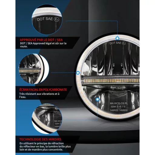 BraveWAY 7 Inch 60W LED Fényszóró Wrangler JK-hez Hi-Lo Fehér Sárga DRL H4-H13