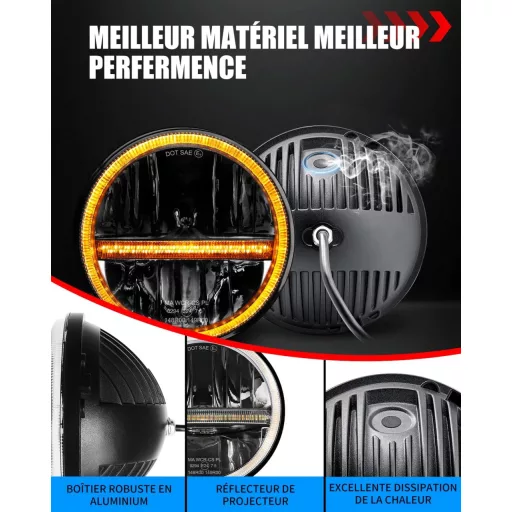 BraveWAY 7 Inch 60W LED Fényszóró Wrangler JK-hez Hi-Lo Fehér Sárga DRL H4-H13