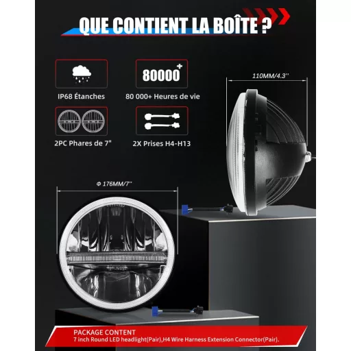 BraveWAY 7 Inch 60W LED Fényszóró Wrangler JK-hez Hi-Lo Fehér Sárga DRL H4-H13