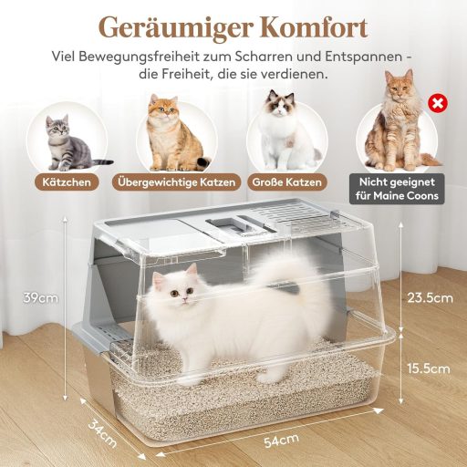 Lifewit XXL Macska WC Rozsdamentes Acélból - Fedeles Macskatoalett Pedálos Nyitással, Elülső Bejárattal, Lapáttal, Szürke, Nagyméretű Cicákn