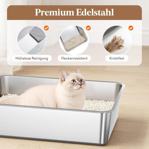 Lifewit XXL Macska WC Rozsdamentes Acélból - Fedeles Macskatoalett Pedálos Nyitással, Elülső Bejárattal, Lapáttal, Szürke, Nagyméretű Cicákn