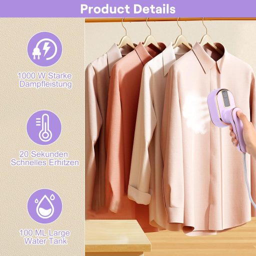 NVIYAM 1000W Utazó Gőzvasaló LED Kijelzővel, 100ml Tartály, 20mp Gyors Felmelegítés
