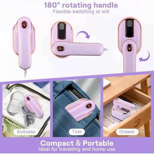 NVIYAM 1000W Utazó Gőzvasaló LED Kijelzővel, 100ml Tartály, 20mp Gyors Felmelegítés