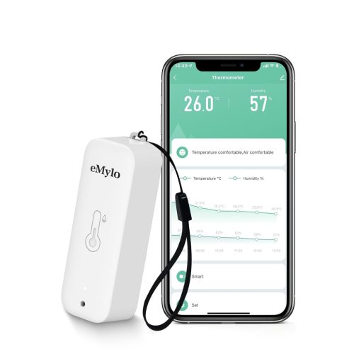 eMylo Senzor de Temperatură și Umiditate Zigbee - Tuya Smart Compatibil Wireless cu Alarmă și Stocare de Date - Alexa și Google
