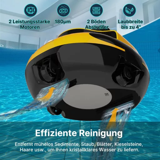 POOLPURE 2025 Medence Takarító Robot, 100 Perc Üzemidő, Kettős Motor, LED Kijelző, Önparkoló Funkció