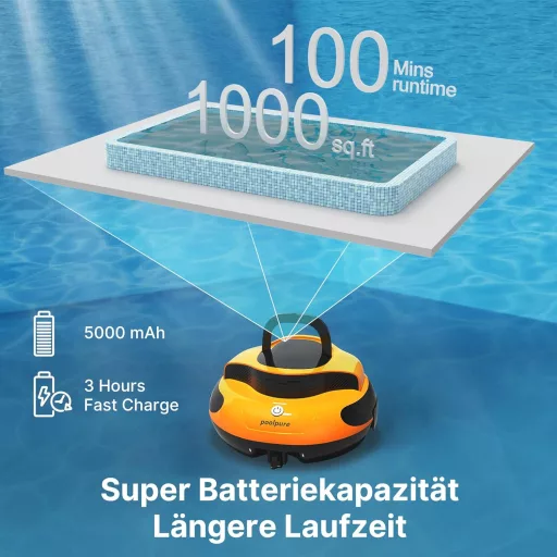 POOLPURE 2025 Medence Takarító Robot, 100 Perc Üzemidő, Kettős Motor, LED Kijelző, Önparkoló Funkció