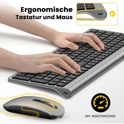 RaceGT Wireless Billentyűzet és Egér Szett, Ergonomikus, Újratölthető, 2.4 GHz, QWERTZ