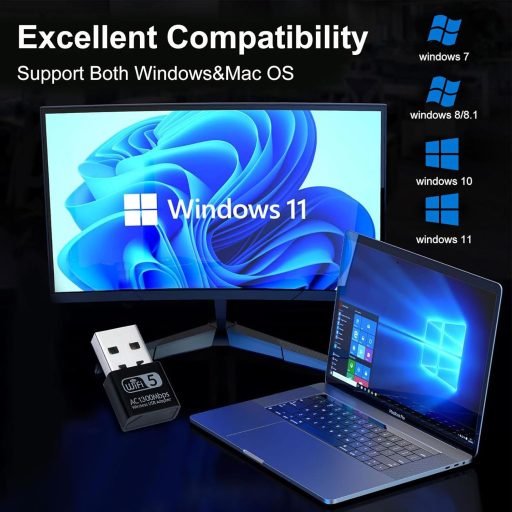 Aigital USB WiFi adaptér 1300 Mbps Dual Band 2,4 GHz/5,8 GHz Bezdrôtový sieťový prijímač pre PC/Laptop Windows 11/10/8/7/XP a Mac OS Kompatibilný