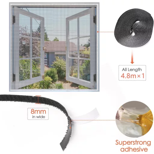 Plasă de insecte pentru fereastră MYCARBON 120x120 cm, tăiabilă, fără găurire, neagră