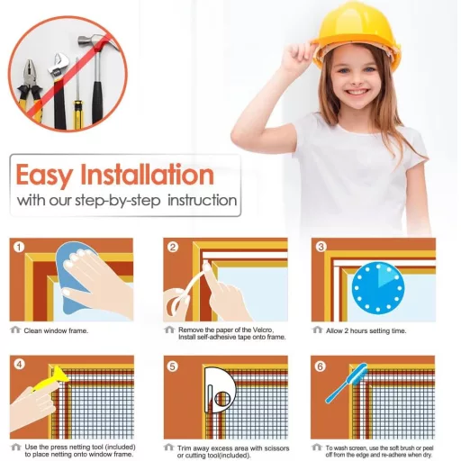 MYCARBON Ablak Szúnyogháló 120x120 cm, Vágható, Fúrás Nélkül, Fekete