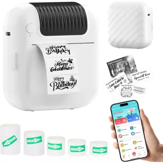   HuiJuKeJi Bluetooth címkenyomtató 5 tekercs szalaggal, hordozható mini nyomtató