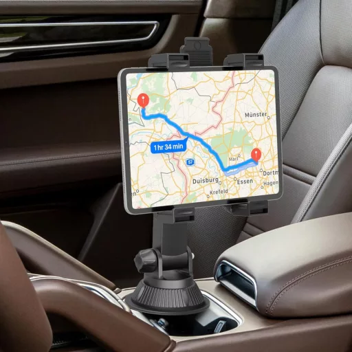 OHLPRO Tablet Tartó Autóba Pohártartóba - 7-11" iPad és Samsung Tabletekhez - 360° Forgatható, Állítható Kar, Stabil Rögzítés