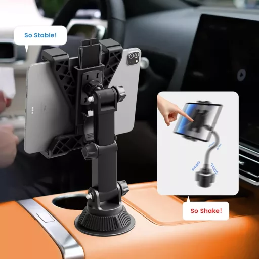 OHLPRO Tablet Tartó Autóba Pohártartóba - 7-11" iPad és Samsung Tabletekhez - 360° Forgatható, Állítható Kar, Stabil Rögzítés