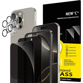   NEW'C iPhone 16 Pro Üvegfólia Szett 2db Adatvédelmi + 2db Kamera Védelem - 16 Pro 6,3 Zoll, black