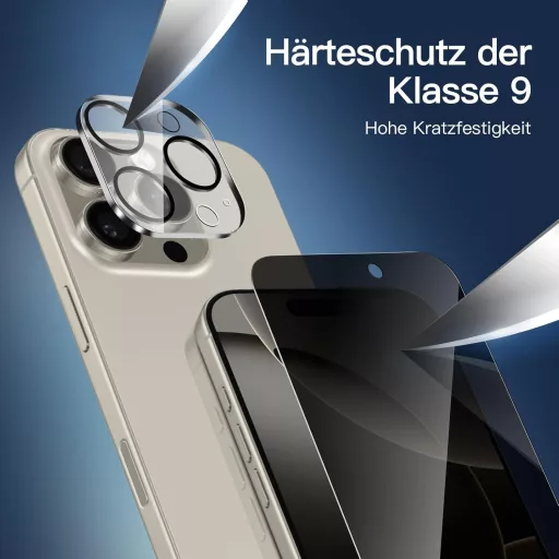 NEW'C iPhone 16 Pro Üvegfólia Szett 2db Adatvédelmi + 2db Kamera Védelem - 16 Pro 6,3 Zoll, black