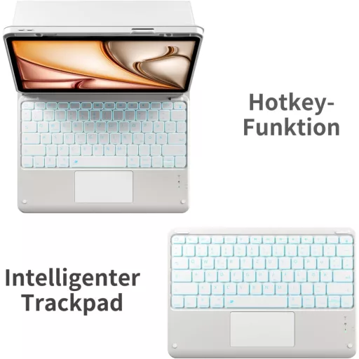 Husă cu tastatură QWERTZ și trackpad Vobafe pentru iPad Air 13" și iPad Pro 12.9", gri deschis