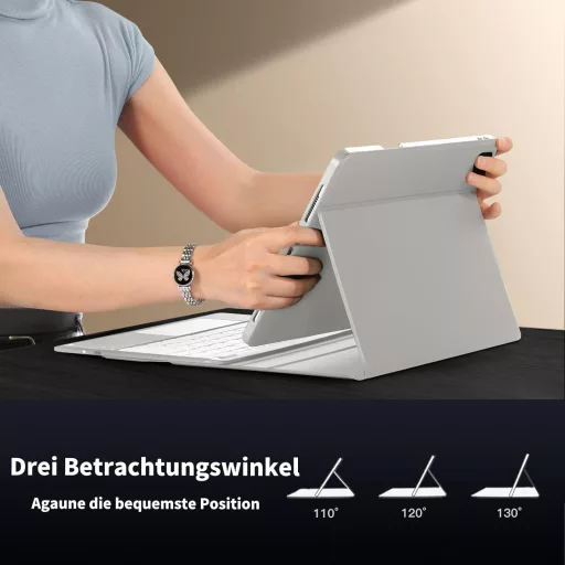 Husă cu tastatură QWERTZ și trackpad Vobafe pentru iPad Air 13" și iPad Pro 12.9", gri deschis