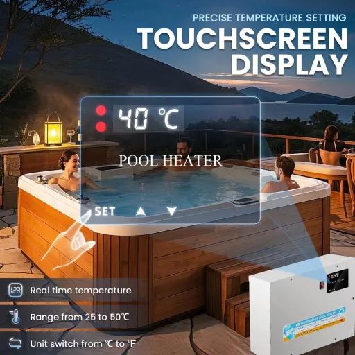 Mxmoonant 11KW medence melegítő 220V termosztáttal, 25-50°C, érintőképernyős