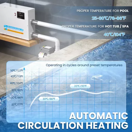 Mxmoonant 11KW medence melegítő 220V termosztáttal, 25-50°C, érintőképernyős
