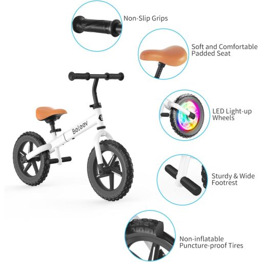 Bicicletă de echilibru BELEEV C2 cu roți LED, pentru copii de 2-5 ani, cu înălțime reglabilă