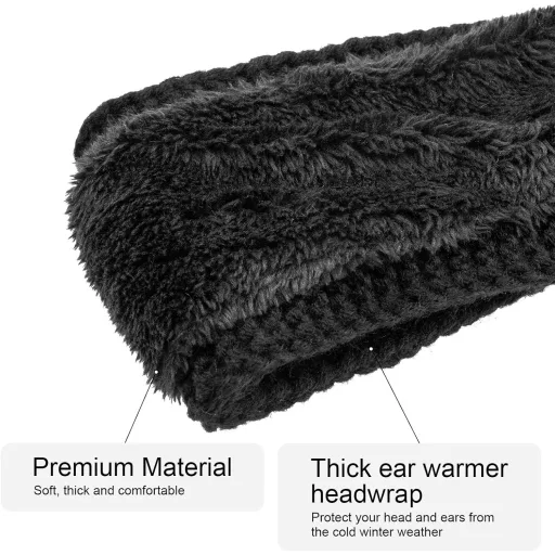 DRESHOW női meleg kötött fejpánt téli fülmelegítő vastag fleece béléssel