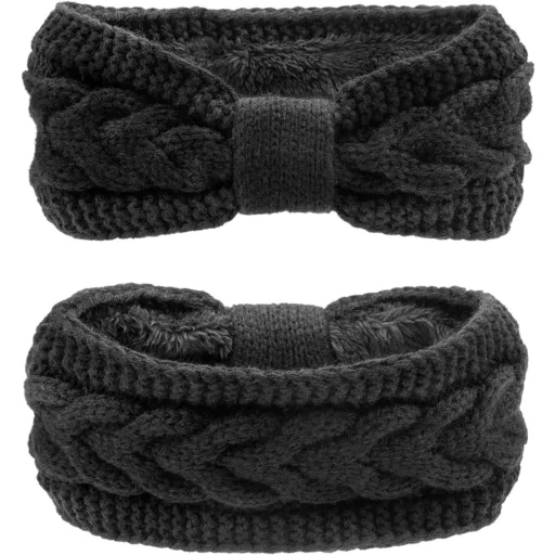 Bandă de păr DRESHOW pentru femei, tricotată, călduroasă, de iarnă, protecție pentru urechi, căptușită cu fleece gros.