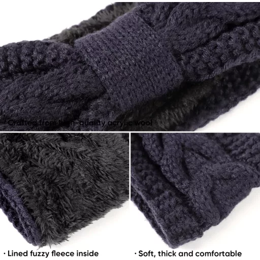 DRESHOW női meleg kötött fejpánt téli fülmelegítő vastag fleece béléssel