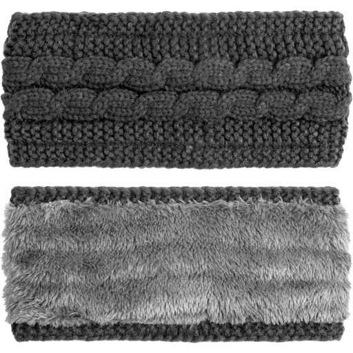 Bandă de păr călduroasă DRESHOW pentru femei, tricotată, de iarnă, cu căptușeală groasă din fleece, pentru protecția urechilor.