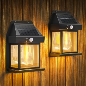   Flacchi napelemes kültéri fali lámpa mozgásérzékelővel, 2 darab, IP65 vízálló, meleg fehér