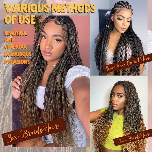 FESHFEN Predlžovanie vlasov s efektom oceánskych vĺn - tmavohnedá syntetická hlboká vlna, 3 balenia, bohémske kučeravé vrkoče pre ženy, 55 cm