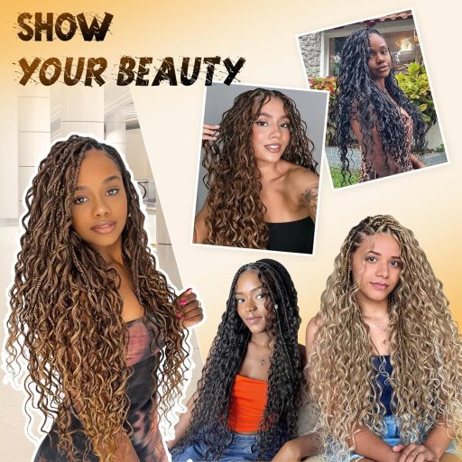 FESHFEN Predlžovanie vlasov s efektom oceánskych vĺn - tmavohnedá syntetická hlboká vlna, 3 balenia, bohémske kučeravé vrkoče pre ženy, 55 cm