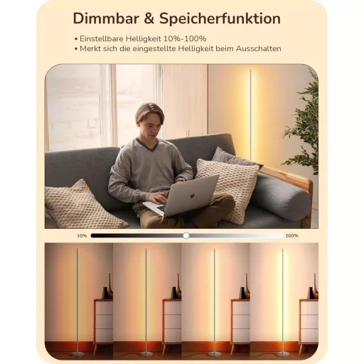 EDISHINE 2db LED Állólámpa Dimmer Funkcióval, Meleg Fehér 3000K, 146cm Magasságig Állítható, Ezüst