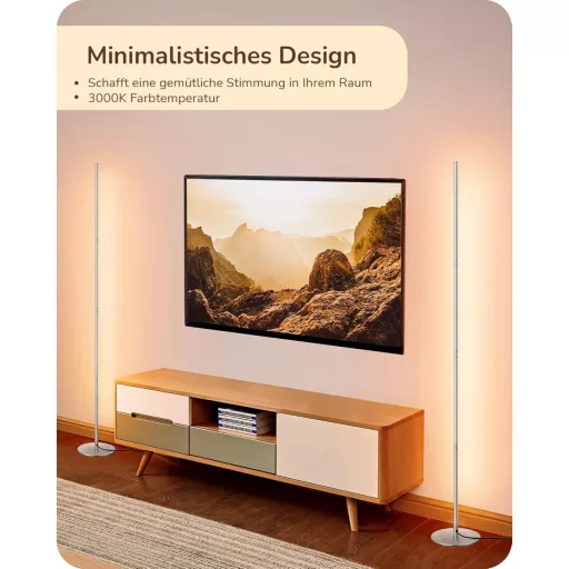 EDISHINE 2db LED Állólámpa Dimmer Funkcióval, Meleg Fehér 3000K, 146cm Magasságig Állítható, Ezüst