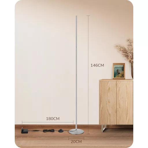 EDISHINE 2db LED Állólámpa Dimmer Funkcióval, Meleg Fehér 3000K, 146cm Magasságig Állítható, Ezüst