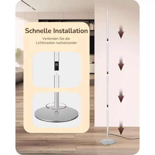 EDISHINE 2db LED Állólámpa Dimmer Funkcióval, Meleg Fehér 3000K, 146cm Magasságig Állítható, Ezüst