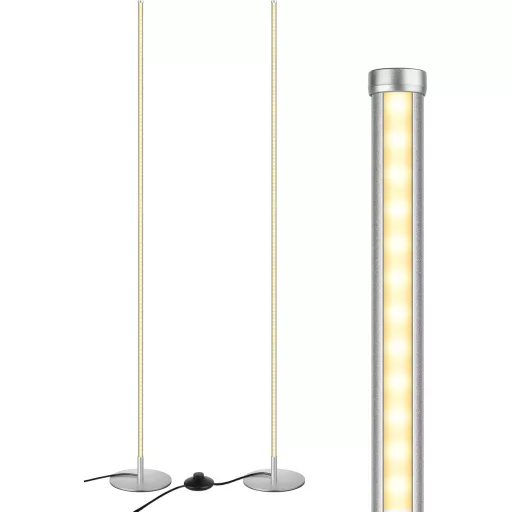 EDISHINE 2db LED Állólámpa Dimmer Funkcióval, Meleg Fehér 3000K, 146cm Magasságig Állítható, Ezüst