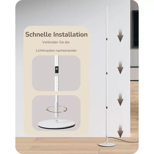 EDISHINE 2 ks Súprava Stojacích Lampa - Biela LED Podlahová Lampa, Stmievateľný Jas, 3000K Teplé Svetlo, 146 cm Nastaviteľná Výška, S Pamäťovou Funkciou
