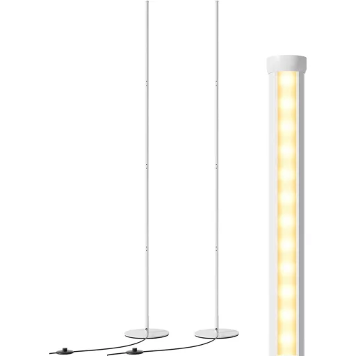 EDISHINE 2 ks Súprava Stojacích Lampa - Biela LED Podlahová Lampa, Stmievateľný Jas, 3000K Teplé Svetlo, 146 cm Nastaviteľná Výška, S Pamäťovou Funkciou