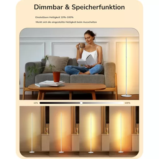 EDISHINE 2 db Állólámpa Szett - Fehér LED Padlólámpa, Szabályozható Fényerő, 3000K Meleg Fény, 146 cm Állítható Magasság, Memória Funkcióval